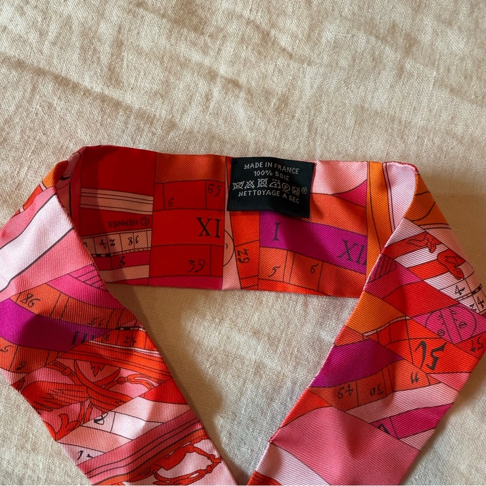 Hermes Vibrant Pink and Orange Twilly Scarf - Picture 2 of 3